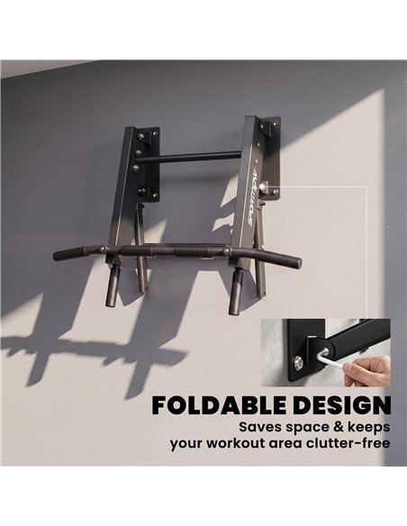 SPORTNOW Pull Up Bar Wall Mounted Chin Up Bar with Folding Design, 3 Hooks for Resistance Bands, Supports up to 120 kg, Black - pic 213230 | FastDaddyshop