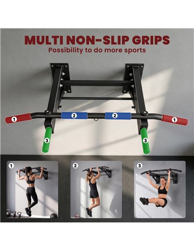 SPORTNOW Pull Up Bar Wall Mounted Chin Up Bar with Folding Design, 3 Hooks for Resistance Bands, Supports up to 120 kg, Black