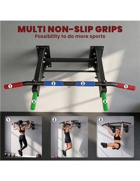 SPORTNOW Pull Up Bar Wall Mounted Chin Up Bar with Folding Design, 3 Hooks for Resistance Bands, Supports up to 120 kg, Black - pic 213231 | FastDaddyshop