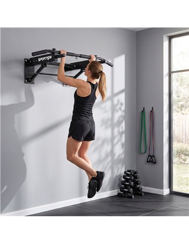 SPORTNOW Pull Up Bar Wall Mounted Chin Up Bar with Folding Design, 3 Hooks for Resistance Bands, Supports up to 120 kg, Black