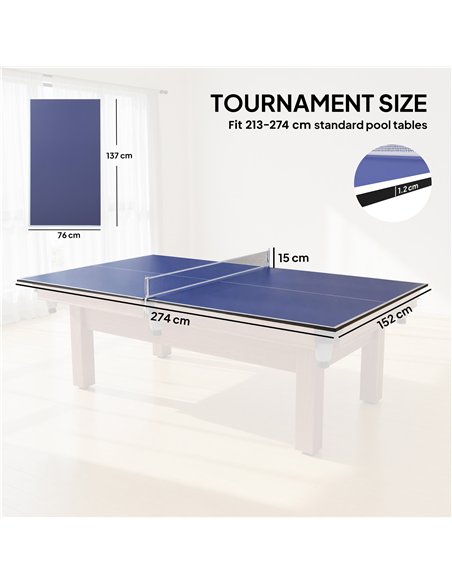 SPORTNOW 9 ft Folding Ping Pong Table Top for Billiard Tables, Table Tennis Conversion Top with Net, Foam Padding, Blue - pic 213237 | FastDaddyshop