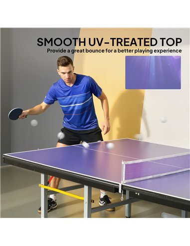 SPORTNOW 9 ft Folding Ping Pong Table Top for Billiard Tables, Table Tennis Conversion Top with Net, Foam Padding, Blue