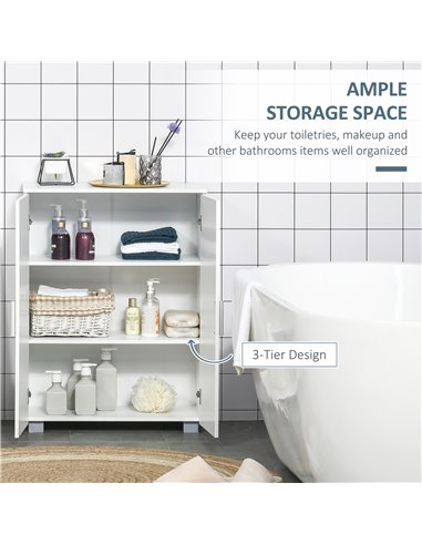 Kleankin Modern Bathroom Floor Cabinet, Free Standing Linen Cabinet, Storage Cupboard with 3 Tier Shelves, White