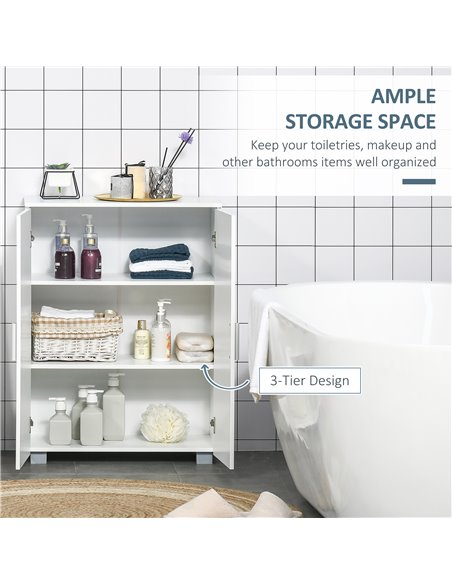 Kleankin Modern Bathroom Floor Cabinet, Free Standing Linen Cabinet, Storage Cupboard with 3 Tier Shelves, White - pic 21324 | FastDaddyshop