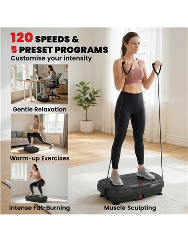 SPORTNOW Vibration Plate Exercise Machine with 120 Speed Levels, 5 Programs, Quiet Vibrating Plate with Resistance Bands