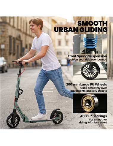 SPORTNOW Foldable Kick Scooter with Height Adjustable Handlebar, One-click Folding Adult Scooters with 200 mm Big Wheels, Silver