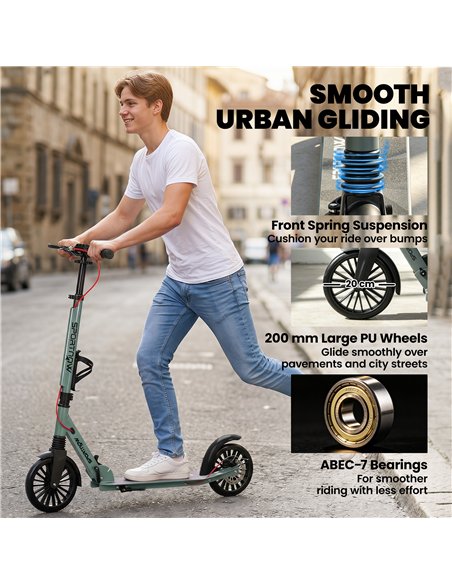 SPORTNOW Foldable Kick Scooter with Height Adjustable Handlebar, One-click Folding Adult Scooters with 200 mm Big Wheels, Silver - pic 213267 | FastDaddyshop