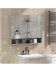 Kleankin Bathroom Wall Mounted Storage Cabinet with Shelves, 3 Doors, Cupboards, Grey 2