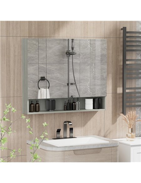 Kleankin Bathroom Wall Mounted Storage Cabinet with Shelves, 3 Doors, Cupboards, Grey - pic 21327 | FastDaddyshop