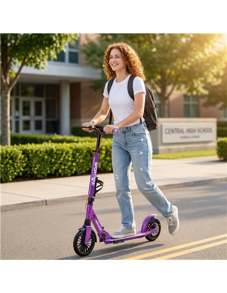 SPORTNOW Foldable Kick Scooter with Height Adjustable Handlebar, One-click Folding Adult Scooters with 200 mm Big Wheels, Purple - pic 213272 | FastDaddyshop