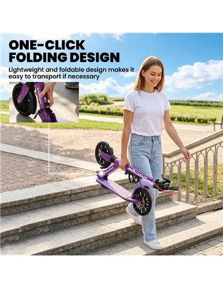 SPORTNOW Foldable Kick Scooter with Height Adjustable Handlebar, One-click Folding Adult Scooters with 200 mm Big Wheels, Purple - pic 213275 | FastDaddyshop