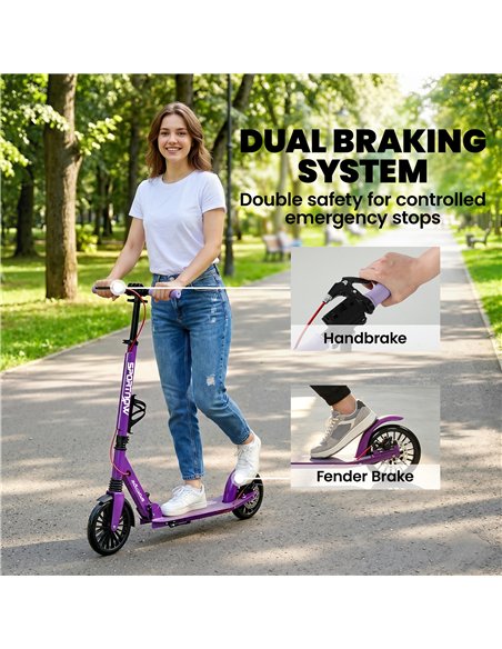 SPORTNOW Foldable Kick Scooter with Height Adjustable Handlebar, One-click Folding Adult Scooters with 200 mm Big Wheels, Purple - pic 213277 | FastDaddyshop