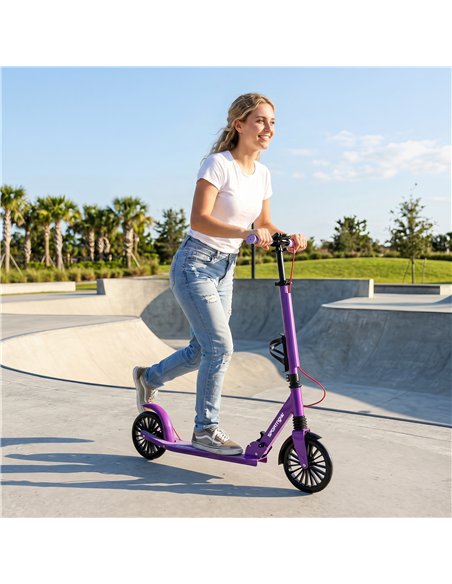 SPORTNOW Foldable Kick Scooter with Height Adjustable Handlebar, One-click Folding Adult Scooters with 200 mm Big Wheels, Purple - pic 213278 | FastDaddyshop