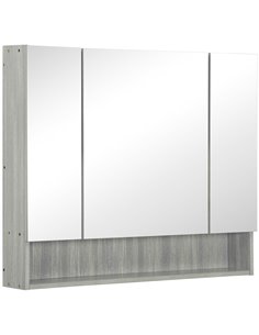 Kleankin Bathroom Wall Mounted Storage Cabinet with Shelves, 3 Doors, Cupboards, Grey