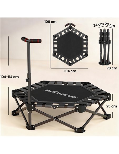 SPORTNOW 42" Foldable Mini Trampoline, One-Step Fold & Open, Rebounder Trampoline with 3-Level Adjustable Handle for Adults - pic 213282 | FastDaddyshop