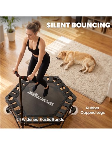 SPORTNOW 42" Foldable Mini Trampoline, One-Step Fold & Open, Rebounder Trampoline with 3-Level Adjustable Handle for Adults