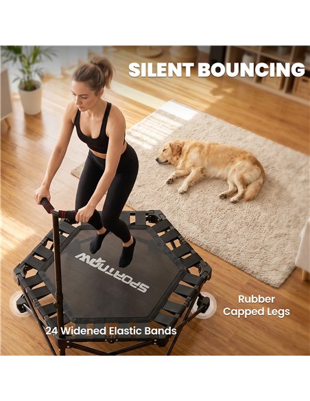SPORTNOW 42" Foldable Mini Trampoline, One-Step Fold & Open, Rebounder Trampoline with 3-Level Adjustable Handle for Adults - pic 213286 | FastDaddyshop