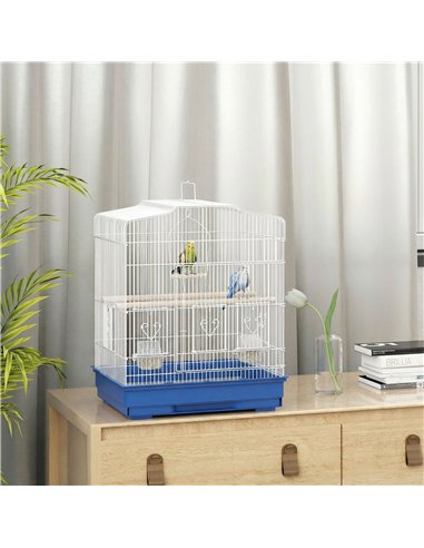 PawHut Large Metal Bird Cage with Perches, Food Bowls, Swing, for Budgies, Parakeets, Blue