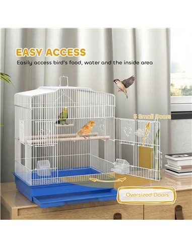 PawHut Large Metal Bird Cage with Perches, Food Bowls, Swing, for Budgies, Parakeets, Blue