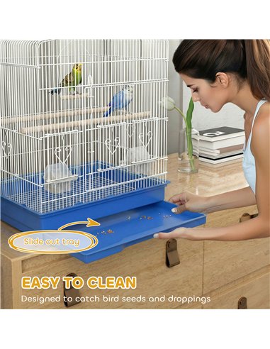 PawHut Large Metal Bird Cage with Perches, Food Bowls, Swing, for Budgies, Parakeets, Blue