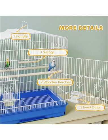 PawHut Large Metal Bird Cage with Perches, Food Bowls, Swing, for Budgies, Parakeets, Blue