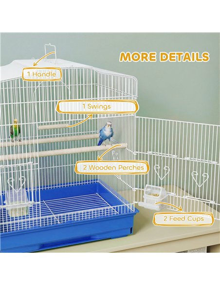 PawHut Large Metal Bird Cage with Perches, Food Bowls, Swing, for Budgies, Parakeets, Blue - pic 213294 | FastDaddyshop