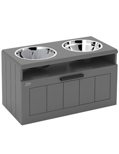 PawHut Raised Dog Bowl with Slow Feeder, Two Stainless Steel Dog Bowls, Drawer, for Large and Extra Large Dogs, Grey