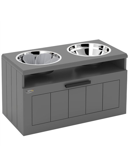 PawHut Raised Dog Bowl with Slow Feeder, Two Stainless Steel Dog Bowls, Drawer, for Large and Extra Large Dogs, Grey - pic 213298 | FastDaddyshop