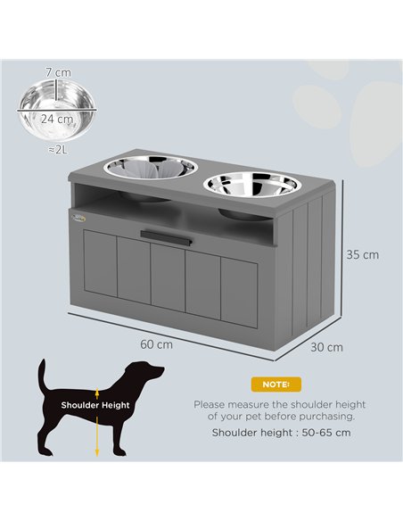 PawHut Raised Dog Bowl with Slow Feeder, Two Stainless Steel Dog Bowls, Drawer, for Large and Extra Large Dogs, Grey - pic 213300 | FastDaddyshop