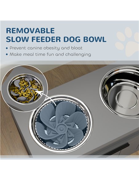 PawHut Raised Dog Bowl with Slow Feeder, Two Stainless Steel Dog Bowls, Drawer, for Large and Extra Large Dogs, Grey - pic 213301 | FastDaddyshop