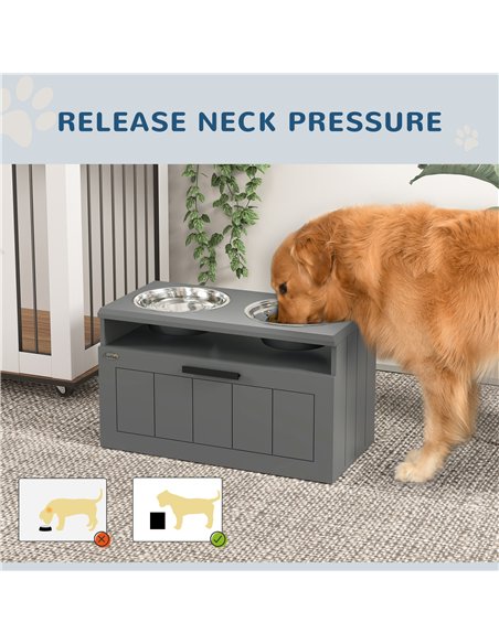 PawHut Raised Dog Bowl with Slow Feeder, Two Stainless Steel Dog Bowls, Drawer, for Large and Extra Large Dogs, Grey - pic 213302 | FastDaddyshop