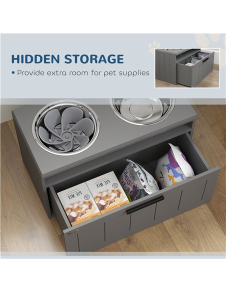 PawHut Raised Dog Bowl with Slow Feeder, Two Stainless Steel Dog Bowls, Drawer, for Large and Extra Large Dogs, Grey - pic 213303 | FastDaddyshop
