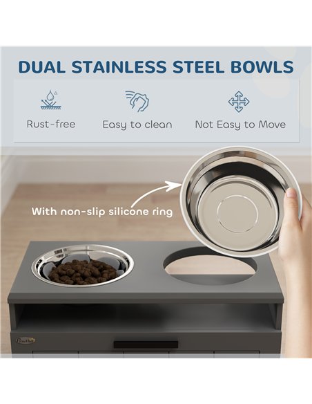 PawHut Raised Dog Bowl with Slow Feeder, Two Stainless Steel Dog Bowls, Drawer, for Large and Extra Large Dogs, Grey - pic 213304 | FastDaddyshop