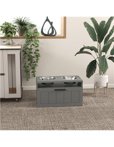 PawHut Raised Dog Bowl with Slow Feeder, Two Stainless Steel Dog Bowls, Drawer, for Large and Extra Large Dogs, Grey