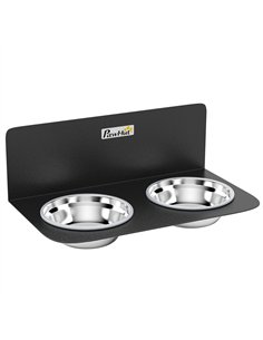 PawHut Wall Mount Dog Bowls, Adjustable Height Raised Dog Feeding Station with 2 Stainless Steel Bowls, 10kg Capacity, Black
