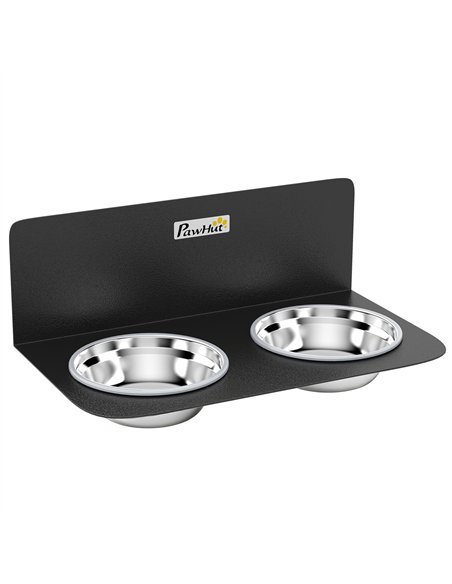 PawHut Wall Mount Dog Bowls, Adjustable Height Raised Dog Feeding Station with 2 Stainless Steel Bowls, 10kg Capacity, Black - pic 213307 | FastDaddyshop