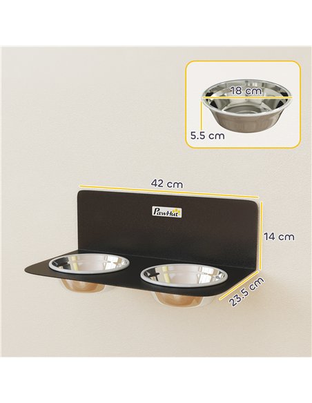 PawHut Wall Mount Dog Bowls, Adjustable Height Raised Dog Feeding Station with 2 Stainless Steel Bowls, 10kg Capacity, Black - pic 213309 | FastDaddyshop