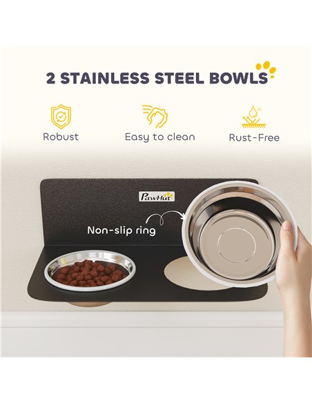 PawHut Wall Mount Dog Bowls, Adjustable Height Raised Dog Feeding Station with 2 Stainless Steel Bowls, 10kg Capacity, Black - pic 213312 | FastDaddyshop