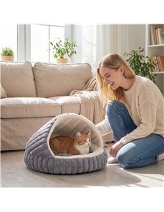 PawHut Cat Bed for Indoor Kittens, Cat Cave House with Non-Slip Bottom and Washable Cushion 2
