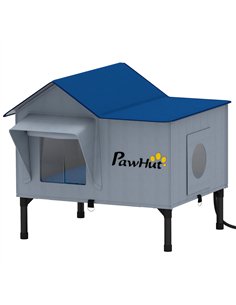 PawHut Heated Cat House Weatherproof w/ Heating Pad, Elevated Base, Escape Door, Cat Winter Shelter for Stray, Barn Cats