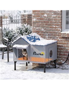 PawHut Heated Cat House Weatherproof w/ Heating Pad, Elevated Base, Escape Door, Cat Winter Shelter for Stray, Barn Cats 2
