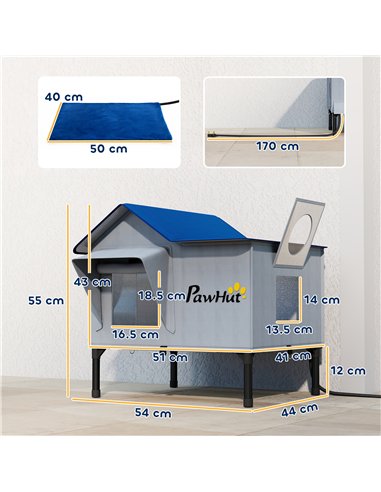 PawHut Heated Cat House Weatherproof w/ Heating Pad, Elevated Base, Escape Door, Cat Winter Shelter for Stray, Barn Cats
