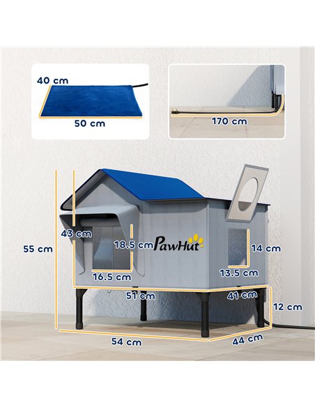 PawHut Heated Cat House Weatherproof w/ Heating Pad, Elevated Base, Escape Door, Cat Winter Shelter for Stray, Barn Cats - pic 213336 | FastDaddyshop
