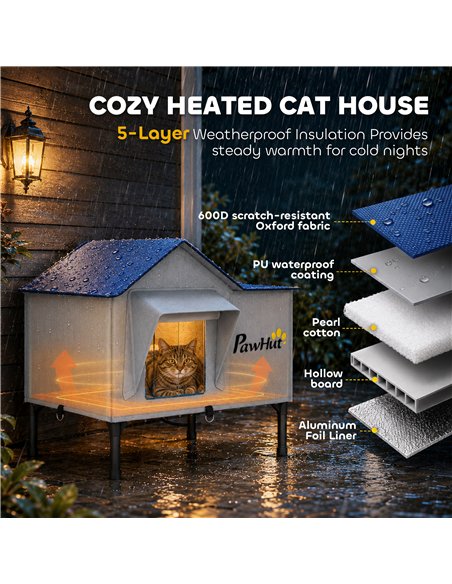 PawHut Heated Cat House Weatherproof w/ Heating Pad, Elevated Base, Escape Door, Cat Winter Shelter for Stray, Barn Cats - pic 213337 | FastDaddyshop