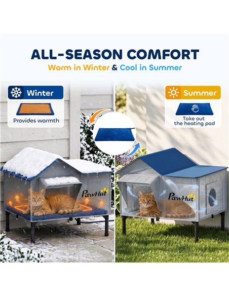 PawHut Heated Cat House Weatherproof w/ Heating Pad, Elevated Base, Escape Door, Cat Winter Shelter for Stray, Barn Cats - pic 213339 | FastDaddyshop
