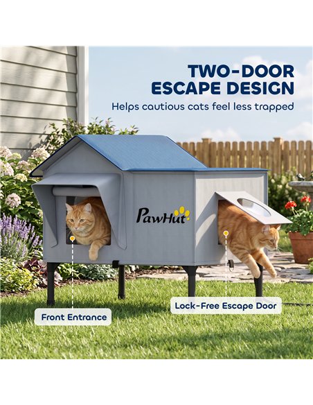 PawHut Heated Cat House Weatherproof w/ Heating Pad, Elevated Base, Escape Door, Cat Winter Shelter for Stray, Barn Cats - pic 213340 | FastDaddyshop