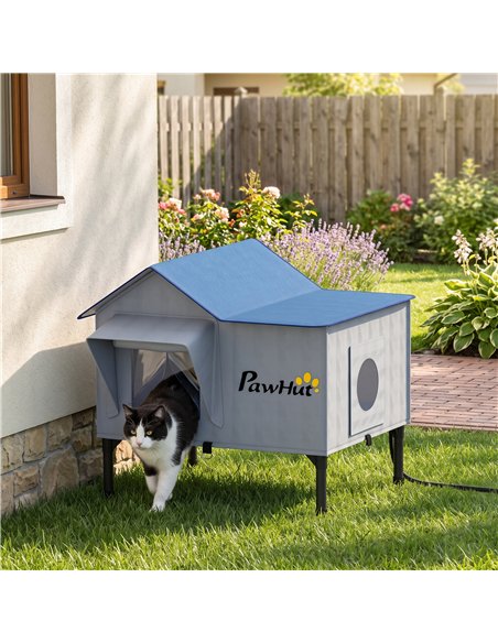 PawHut Heated Cat House Weatherproof w/ Heating Pad, Elevated Base, Escape Door, Cat Winter Shelter for Stray, Barn Cats - pic 213341 | FastDaddyshop