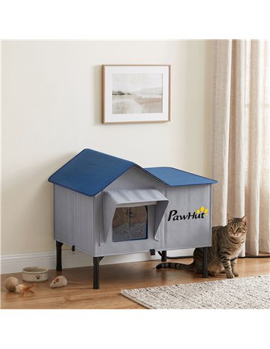 PawHut Heated Cat House Weatherproof w/ Heating Pad, Elevated Base, Escape Door, Cat Winter Shelter for Stray, Barn Cats