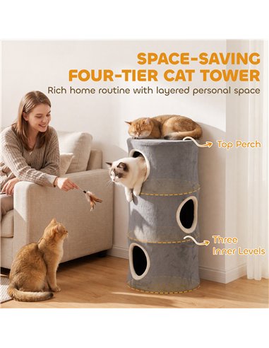 PawHut Cat House for Indoor Kittens, Cat Condo with Removable Washable Cover, Modern Barrel-Shaped Kitty Cave Bed