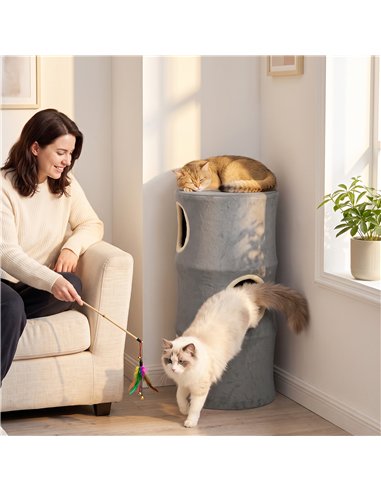 PawHut Cat House for Indoor Kittens, Cat Condo with Removable Washable Cover, Modern Barrel-Shaped Kitty Cave Bed